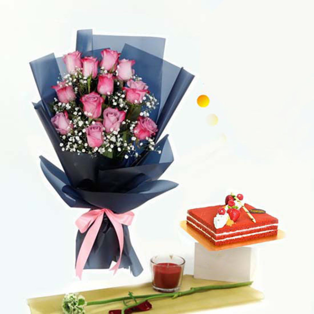 Rose wonder Blooms with Red Velvet cake